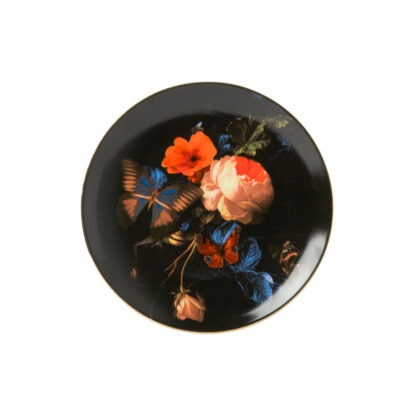 Heinen Delfts Blauw bord vlindertuin donker