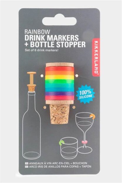 Kikkerland rainbow drink markers + bottle stop - Afbeelding 4
