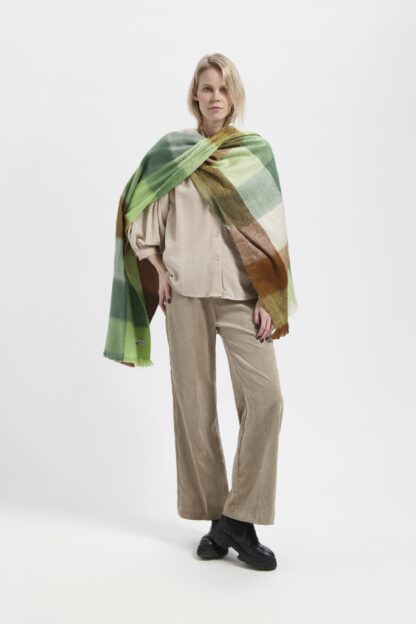 Alpaca Loca blocked scarf camel emerald limestone - Afbeelding 3