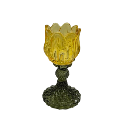 Waxinelichthouder glas tulp geel - Afbeelding 3