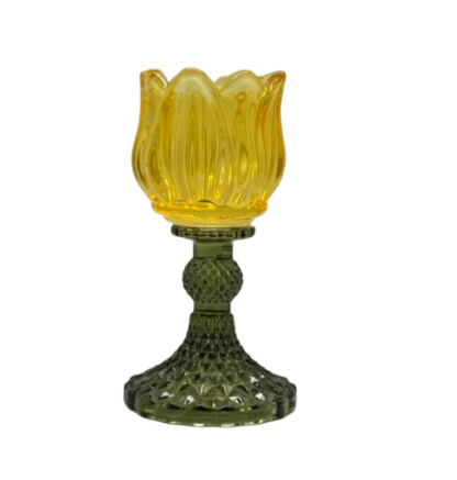 Waxinelichthouder glas tulp geel