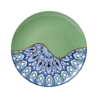 Heinen Delfts Blauw bord mandala groen