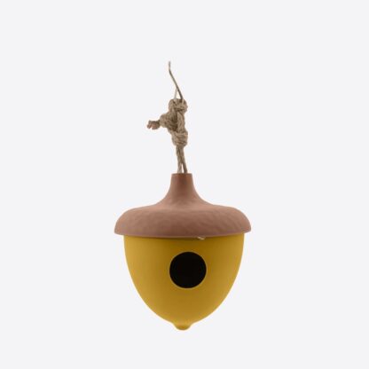 Vogelhuisje bamboe eikel geel