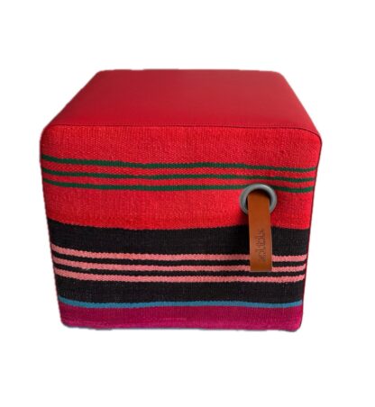 Poef rood leer en wol