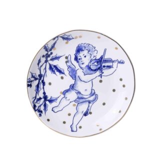 Heinen Delfts Blauw petit four bordje kerstengel