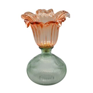 Glazen bloemkandelaar groen oranje