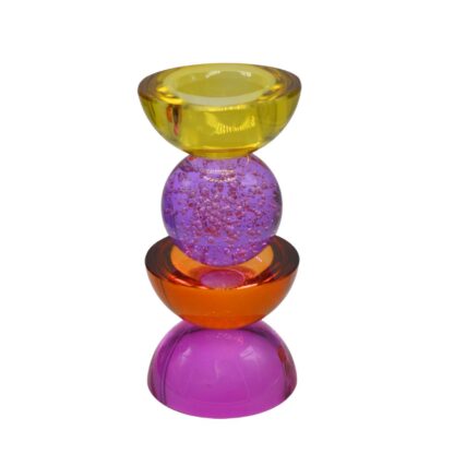 Kandelaar crystal glass fuchsia yellow - Afbeelding 2