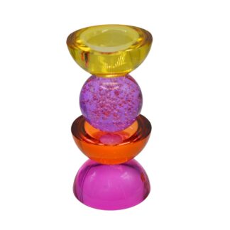 Kandelaar crystal glass fuchsia yellow