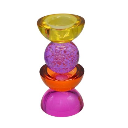 Kandelaar crystal glass fuchsia yellow