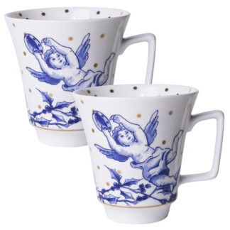 Heinen Delfts Blauw koffie kop kerstengel set van 2