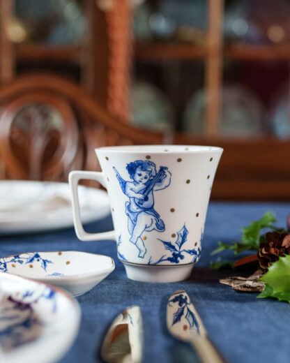Heinen Delfts Blauw koffie kop kerstengel set van 2 - Afbeelding 2
