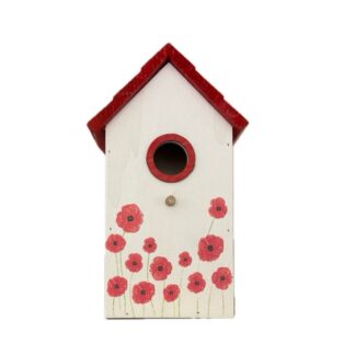 Vogelhuisje hout beschilderd met klaproosjes