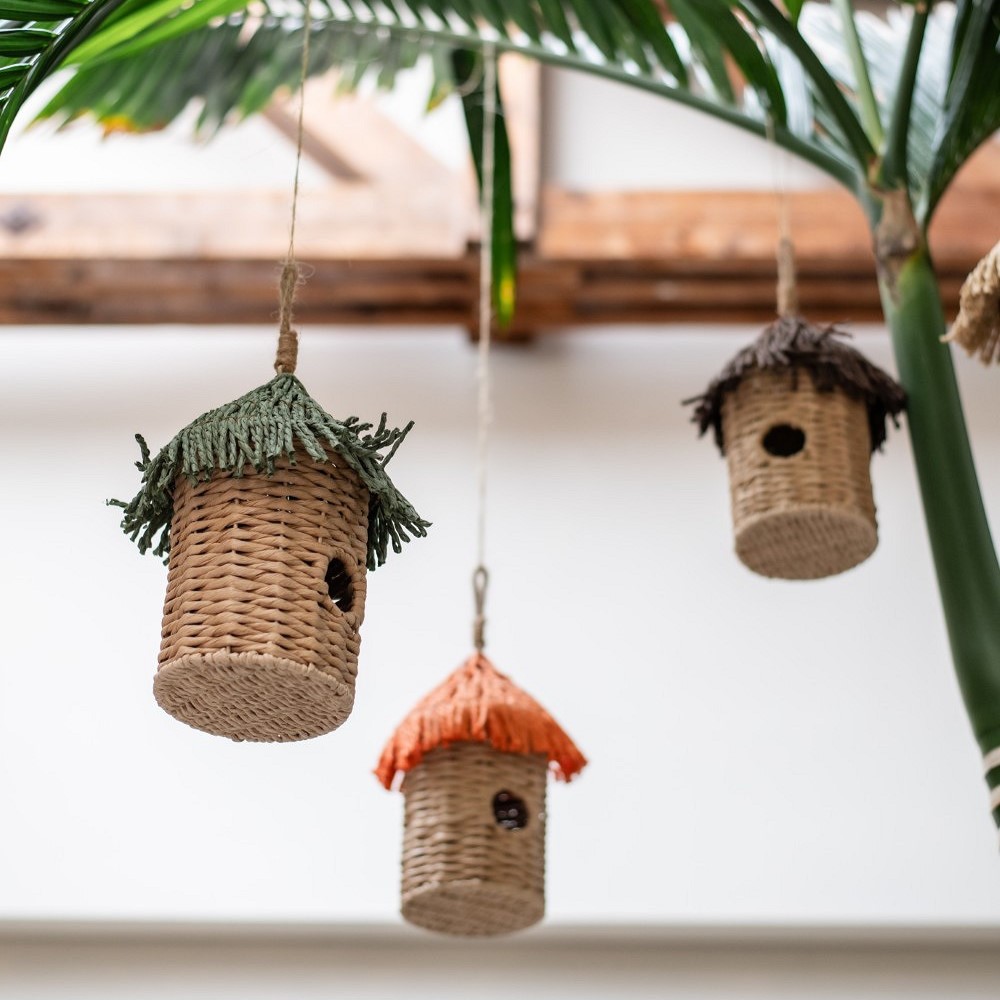 HS Decoratief vogelhuisje raffia