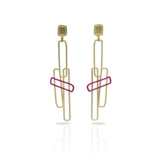 Ras Block Duo Fuchsia oorbellen verguld